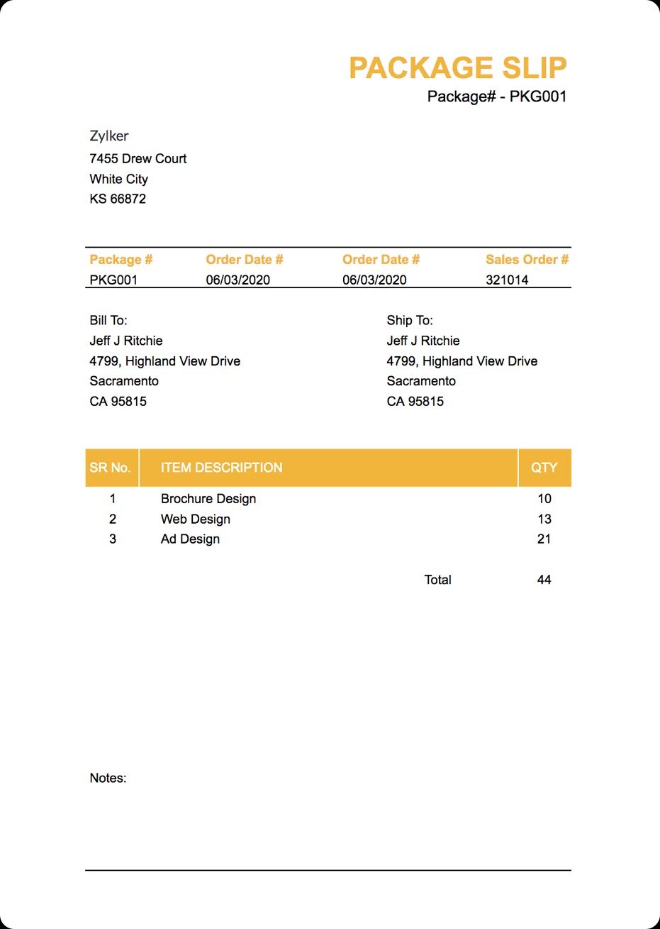 Example of these data in a packing slip (Source: Internet)